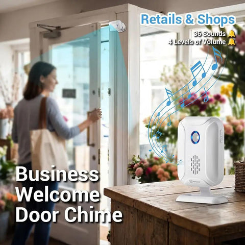 Motion Sensor Doorbell For Elder Care And Dementia Patients, Wireless Bed Alarms, Fall Detection Alarm For Seniors, Door Chime For Business, Easy Install, Caregiver Reminder, Welcome Buzz Monitor in retail setting.