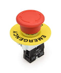 22mm NC Red Mushroom Emergency Stop Push Button Switch 600V 10A Panel Mount for Machinery with yellow emergency label