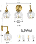 Gold Three Light Vanity Light Over Mirror With Clear Glass Shades, 22.4 Inch Wall Sconce Bath Fixture, Dope Mid Century Vibe For Master Bathroom, Bulbs Not Included