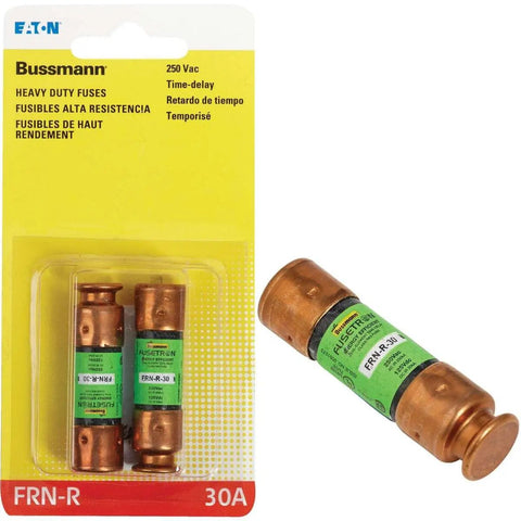 FRN-R Time Delay Dual Element Fuse Set For 30 Amp 250 Volt shown in packaging and as individual fuse