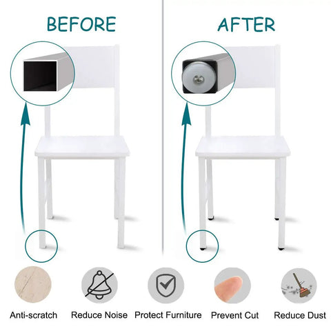 Comparison of chair legs with and without M8 Leveling Feet 30x30mm Square Insert Adjustable Furniture Glide 4 Pack installed.