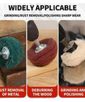 10 Piece Nonwoven Abrasive Buffing Wheel Set With One Quarter Inch Shank For Polishing And Surface Prep includes flap wheels in use