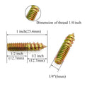 20 Pack 1/4-20 Hanger Bolts Double Ended Wood Dowel Screws Self Tapping Furniture Hardware Galvanized Carbon Steel Fasteners heavy duty screws with dimensions shown.
