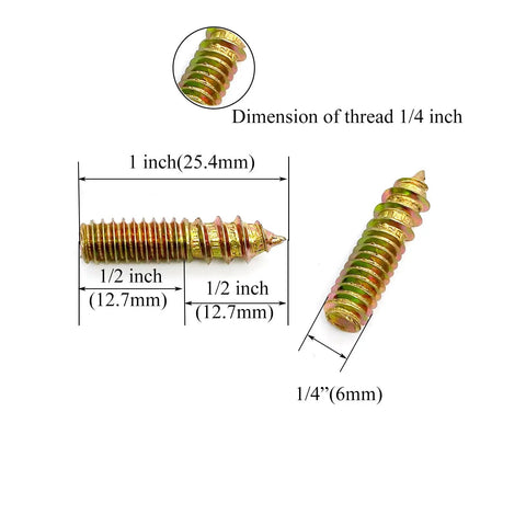20 Pack 1/4-20 Hanger Bolts Double Ended Wood Dowel Screws Self Tapping Furniture Hardware Galvanized Carbon Steel Fasteners heavy duty screws with dimensions shown.