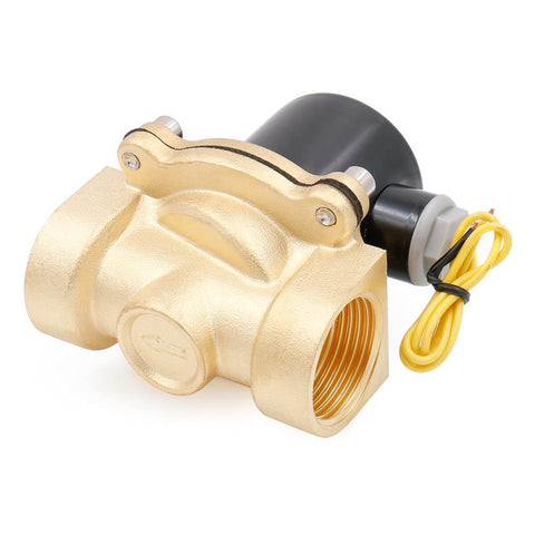 1 Inch Normally Open 2 Way Brass Electric Solenoid Valve For Water And Air, Direct Acting Wet Armature, 110V AC, gold brass finish