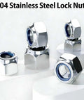 M3 Nylon Insert Lock Nuts 0.5mm Pitch, 160 Pcs, 304 Stainless Steel A2 70 Nylock Nuts for metric threads displayed on a white surface
