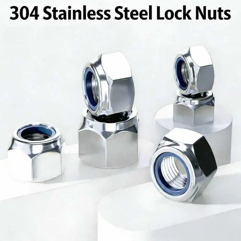 M3 Nylon Insert Lock Nuts 0.5mm Pitch, 160 Pcs, 304 Stainless Steel A2 70 Nylock Nuts for metric threads displayed on a white surface
