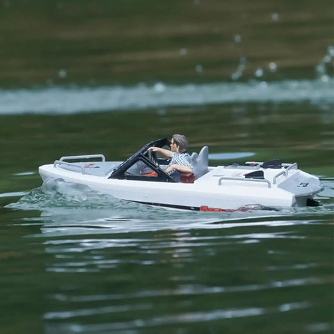 Fast RC Water Kart For Pools And Lakes, 1 To 12 Scale, 2.4G Remote, 8 KMH Speed, depicting zoom on boat in water