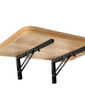 ZOENHOU 14-inch folding shelf brackets; pair of black metal supports under a light wood shelf.