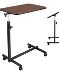 Smooth Rollin Mobile Adjustable Height Portable Computer Desk With Lockable Casters For Top Tier Home Office Standing Laptop Workstation Dark Wood Finish with rolling casters.