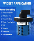 Heavy-Duty Rotary Changeover Switch 20A 660V Four Position Three Phase With 12 Terminals, shown with power switching applications
