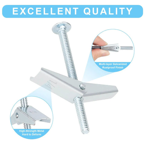 Heavy Duty Drywall Anchors And Screws Kit With Toggle Bolts And Wing Nuts For Hanging Lamps And Heavy Stuff 25 Pack Three Sixteenth Inch Assortment Set For Solid Mounts showing steel toggle bolts.