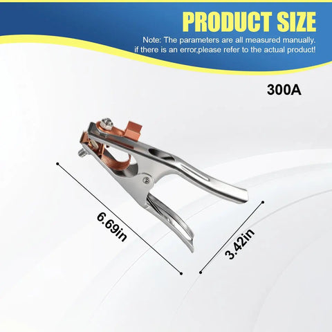 2 Pack 300A Welding Ground Clamp With Copper Plated Jaw Heavy Duty Silver Ground Clip showing dimensions 6.69in x 3.42in
