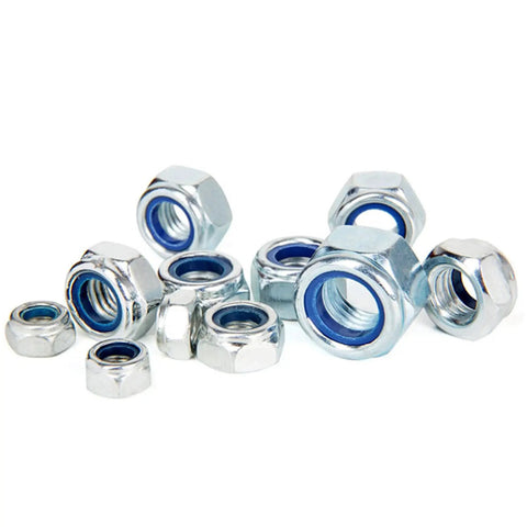 Assorted steel nuts with blue nylon inserts for canopy tents, related to 8 Piece Replacement Screw Set For 10x10 Pop Up Canopy Tents And Patio Shelters