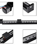 Rock Solid 4 Piece Nema11 Driven Cnc Gantry Stage 3 Axis Xyz Linear Rail Kit Featuring T Slot Slides And 50 To 300 Mm Stroke, close-up of rail and motor.