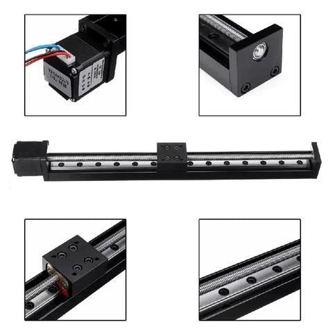 Rock Solid 4 Piece Nema11 Driven Cnc Gantry Stage 3 Axis Xyz Linear Rail Kit Featuring T Slot Slides And 50 To 300 Mm Stroke, close-up of rail and motor.