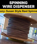 Tug Wise 1000 Lb Heavy Duty Wire Spool Dispenser With Lazy Susan Turntable displaying wire reel in indoor setting