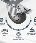 3 Inch Swivel Caster Wheels Set Of 4 With Dual Locking Brakes And Rubber Tread, Beefy Heavy Duty Plate Casters, 640 Lb Load Capacity