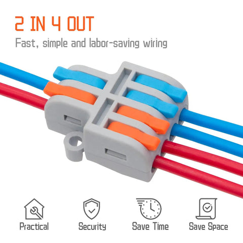 10 Pack Lever Wire Connectors, 2 In 4 Out Quick Wiring Cable Connectors For 24 12 AWG, Easy Tap In Electrical Connectors For DIY Projects