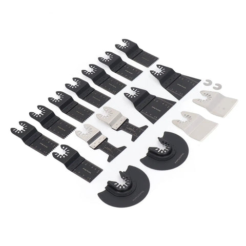 18 Piece Oscillating Multitool Blade Set with Universal Fit, high carbon steel and stainless for wood, plastic, drywall, metal, PVC
