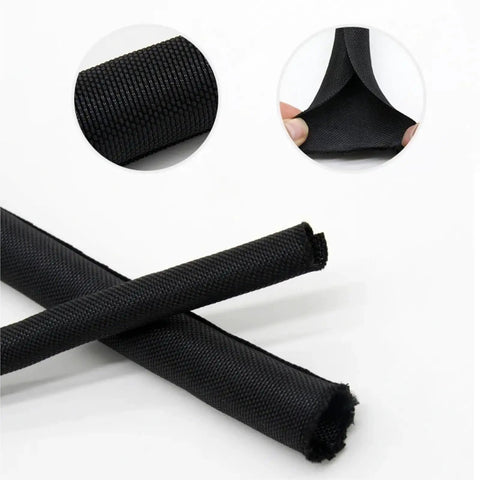 Heavy Duty Black Pet Braided Cable Sleeve For Automotive Wiring Harness Protection self-closing flexible fiberglass sleeve.