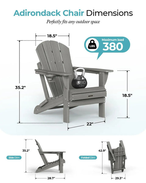 Easy Fold Adirondack Chair Built For Chill Outdoor Vibes With Wood Texture Finish Weather Resistant Plastic HDPE Patio Chair