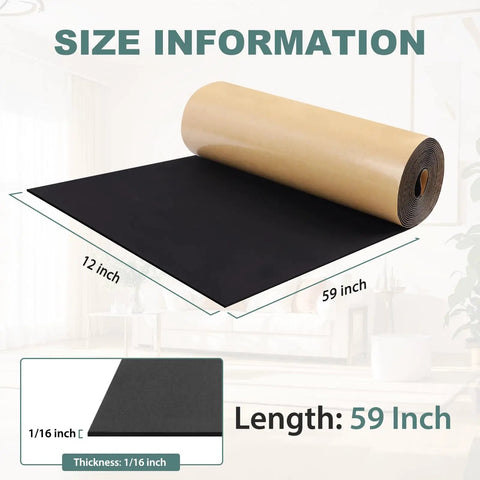 Badass Neoprene Foam Padding Sheets With Strong Adhesive Backing High Density Closed Cell Cushioning Knockout Shock Absorption Waterproof Dust Proof Glue Mat For Indoor Outdoor Use Black, 59 inch roll with 12 inch width.