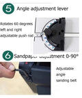 Angle adjustment lever for Cordless Belt And Disc Sander For Wood, allowing 60-degree rotations for precision sanding.