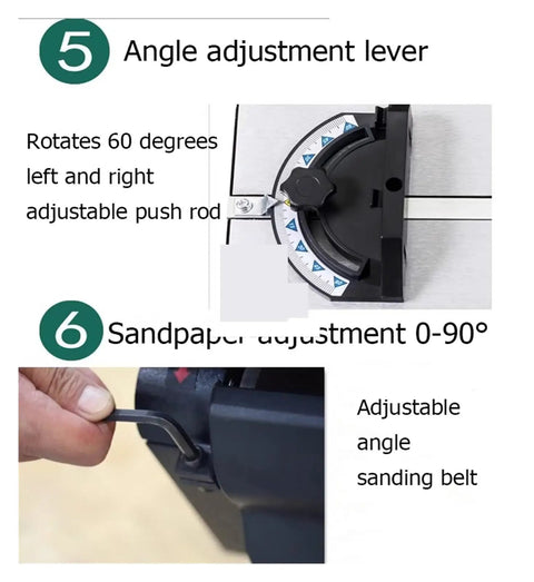 Angle adjustment lever for Cordless Belt And Disc Sander For Wood, allowing 60-degree rotations for precision sanding.