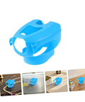 5 Piece Hollow Out Pigeon Injection Holder With Buckle, blue plastic rack for bird care, shown on various surfaces
