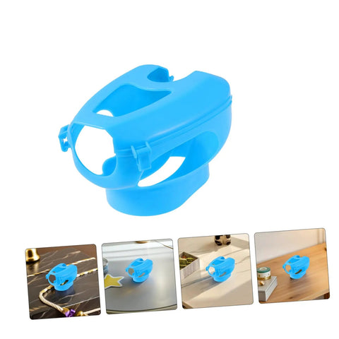 5 Piece Hollow Out Pigeon Injection Holder With Buckle, blue plastic rack for bird care, shown on various surfaces