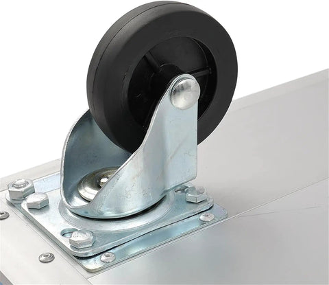Close-up of dual swivel wheel on Heavy Duty Folding Platform Truck Aluminum Hand Trolley 770 Lb Capacity for smooth maneuverability.