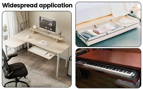 Heavy Duty Keyboard Tray Slides 14 Inch Silver Cold Rolled Steel With Ball Bearing Action used under desk and bed
