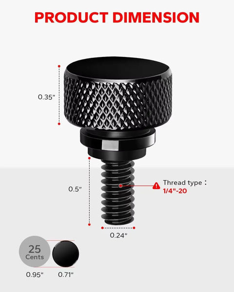 Gloss Black 304 Stainless Steel Seat Bolt Screw With Quarter Inch Twenty Thread For Harley Davidson 1996 To 2025 Models