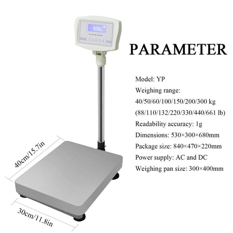 Heavy Duty Digital Floor Scale With Straight Up 1G Accuracy And Rock Solid 132 LB Capacity Built For Warehouse Workloads, LCD Screen and metallic platform.