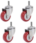 Heavy Duty 3/4/5in Swivel Caster Wheels Set of 4 360° Industrial PU Silent Threaded Stem Casters for Shopping Carts Furniture and Equipment (10x30mm) close-up view.