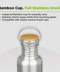 27 Oz Brushed Stainless Steel Water Bottle With Bamboo Lid Leak Proof Reusable Drinkware displaying bamboo cap and stainless interior.