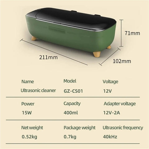 Compact 40khz Ultrasonic Cleaner For Jewelry And Personal Care Devices Straight Up Deep Cleansing Machine with 400ml capacity and 15W power.
