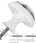 Side view of 4 Pack Water Floral Cabinet Knobs 1.37 Inch Round White Drawer Pulls, showing screw dimensions and installation details.