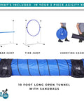 Backyard Dog Agility Set 3 Piece Essential Agility Equipment For Canine Training With A 10 Foot Tunnel Adjustable Tire Jump 24 Inch
