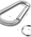 Six Pack 3 Inch Aluminum Carabiner Clips Keychain Hooks Silver Lightweight Durable For Everyday Carry And Key Fob Gear Dope Snap Hook Clips For Lanyards Backpacks And Outdoor Use, shown with measurements for dimensions.
