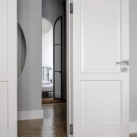 Built Tough Invisible Hydraulic Hinge Set on white interior doors in modern living space with soft close action.