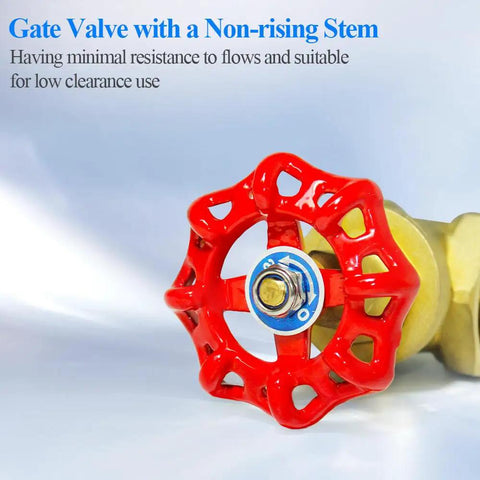 One And A Half Inch BSPP Brass Gate Valve Manual Rotary Sluice with red handwheel shown close-up
