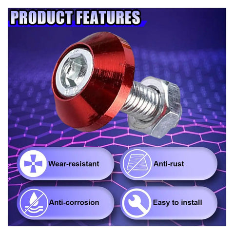 Dope 4 Pack M6 License Plate Screws For Cars Trucks And Motorcycles Built From Heavy Duty Aluminum Alloy Featuring Anti Theft Security Bolts In A Slick Red Finish To Keep Your Rig Tight And Sharp, showing a close-up of a red anodized bolt.