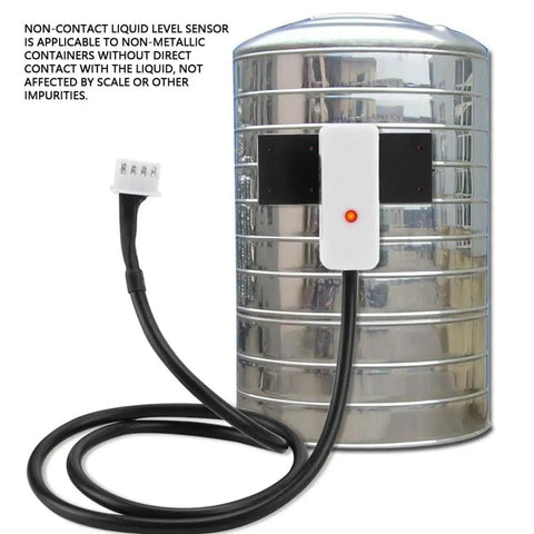 Non-Touch 24V Liquid Level Sensor with NPN/PNP output attached to metal container.