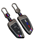 BMW Carbon Fiber Key Fob Cover Case With Metal Shell For 5 6 7 Series And X1 X2 X3 X5 X6 X7 Gunmetal 360 Degree Protection