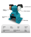 Cordless 200W Electric Bench Grinder With Dual Polishing Wheels For Razor Sharp Knives And Metal Fabrication Battery Powered Heavy Duty showing 100 grit and 80 grit sandpaper wheels.
