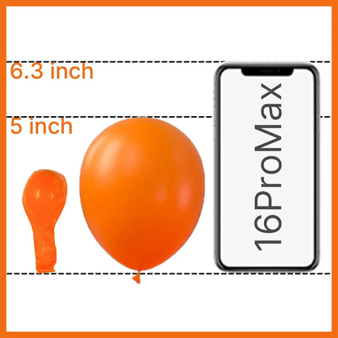 Awesome Assorted Rainbow 5 Inch Latex Balloons 100 Pack For Birthday Bash And Wedding Decor display with an orange 5 inch latex balloon.