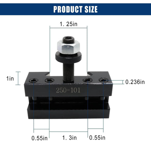Dimensions of Four Piece Quick Change Tool Post 250-101 Turning Holder For Lathe shown with measurements