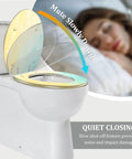 Elongated Toilet Seat Quiet Close Bathroom showing quiet closing feature on a toilet with a colorful seat lid.